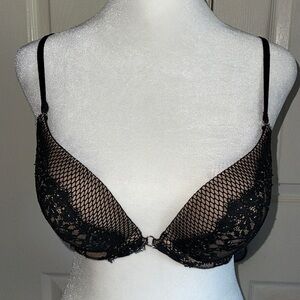 Victoria’s Secret Black Lace Over Nude Rhinestone Detail Very Sexy Push Up Bra